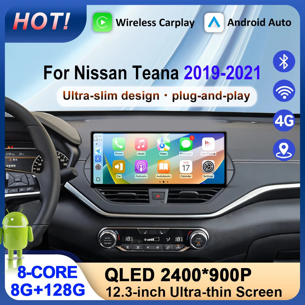 GPS Navigation Android 15 for Nissan Teana 2019-2021 DSP Stereo Bluetooth QLED Touch Screen WlFl 4G