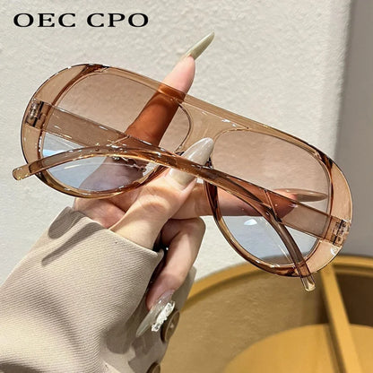 OEC CPO Fashion Double Bridges Pilot Sunglasses Women Large Frame Shades UV400 Retro Sun Glasses Female Orange Yellow Eyewear