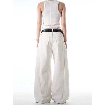White Jeans Women Y2K Baggy Woman Vintage High Waisted Jeans Straight Streetwear Casual Loose Big Size Wide Leg Denim Pants