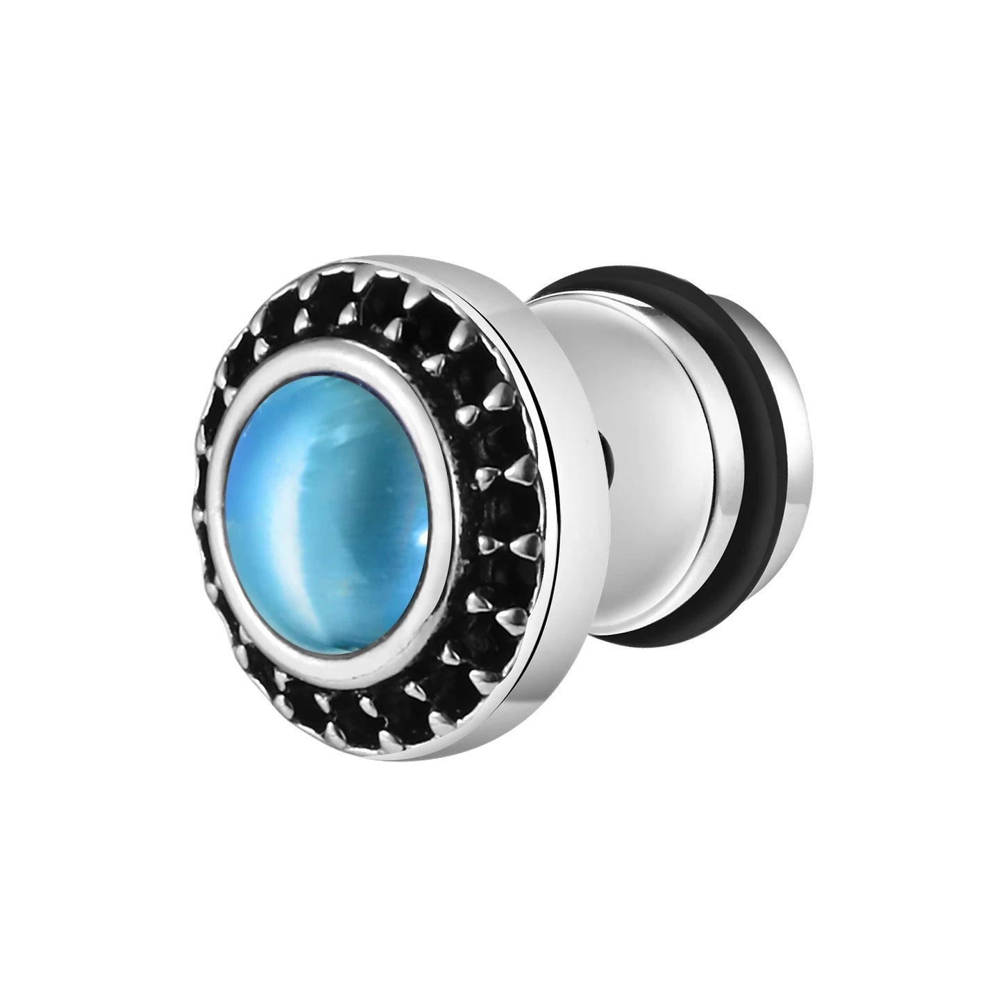 Vnox Vintage Punk Black Zircon Earrings for Men, Hypoallergenic Studs Jewelry, Stainless Steel Earrings 9mm Round Jewelry Gifts