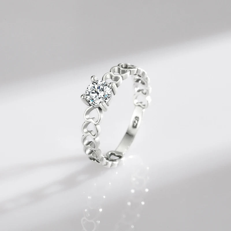 Modian 925 Sterling Silver Romantic Hollow Hearts Promise Ring For Women Fine Jewelry Sparkling Round 5mm CZ Rings Fine Jewelry