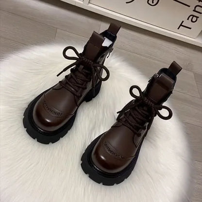 Women's Boots Flats Platform Designer Fad Sport Shoes for Woman Ankle Boots 2026 Winter New Trend Retro Motorcycle Boots Mujer