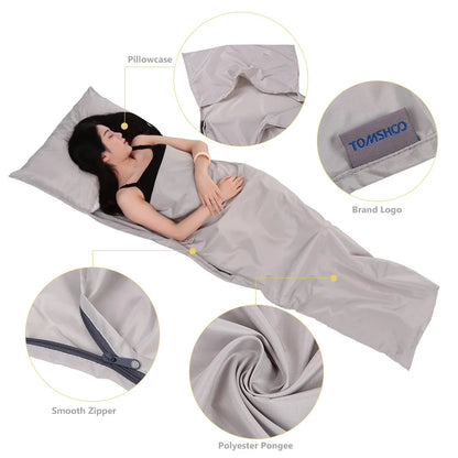 Outdoor Travel Camping Hiking Polyester Pongee Healthy Sleeping Bag Liner with Pillowcase Lightweight Business Trip Hotel