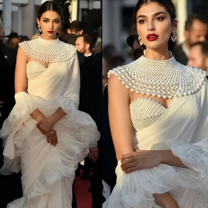 VG68 Pearls Necklace Beaded Neck Chain Bridal Covered Body Chain Women Accessories Off Shoulder Bolero Neck Chain Decoration