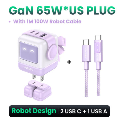 【US-Stecker】UGREEN 65W 30W GaN-Ladegerät im Roboter-Design mit PD3.0-Schnellladefunktion, QC4.0, 3.0 und PPS für iPhone 17, 16, 15 Pro, MacBook, Laptop und Tablet