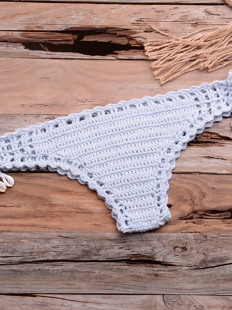 Sexy Crochet Bikinis Sets Handmade Knitted Cotton Swimwear Swimsuit Top + Bottom Bandage Women Sexy Beachwear Biquinis
