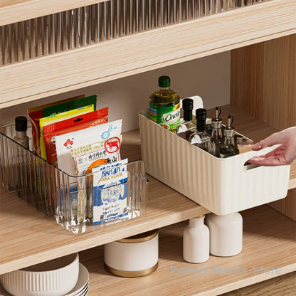 Storage Box With Partitions Refrigerator Organizer Bin Plastic Food Storage Organizer Tapes, Books, Seasoning Bags Storage Boxes