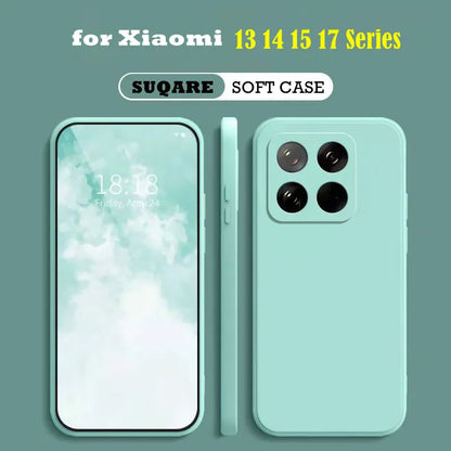 New Square Silicone Phone Case for Xiaomi 17 Pro Max Mi 13 14 15 13T 14T 15T Pro Built-in Fluff Shockproof Protect Soft Cover