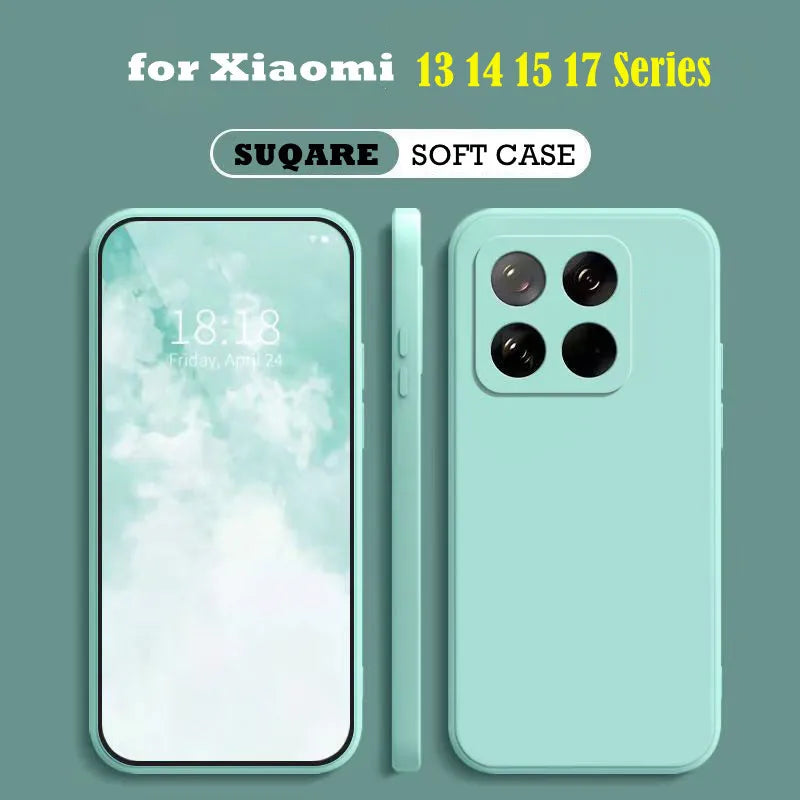 New Square Silicone Phone Case for Xiaomi 17 Pro Max Mi 13 14 15 13T 14T 15T Pro Built-in Fluff Shockproof Protect Soft Cover