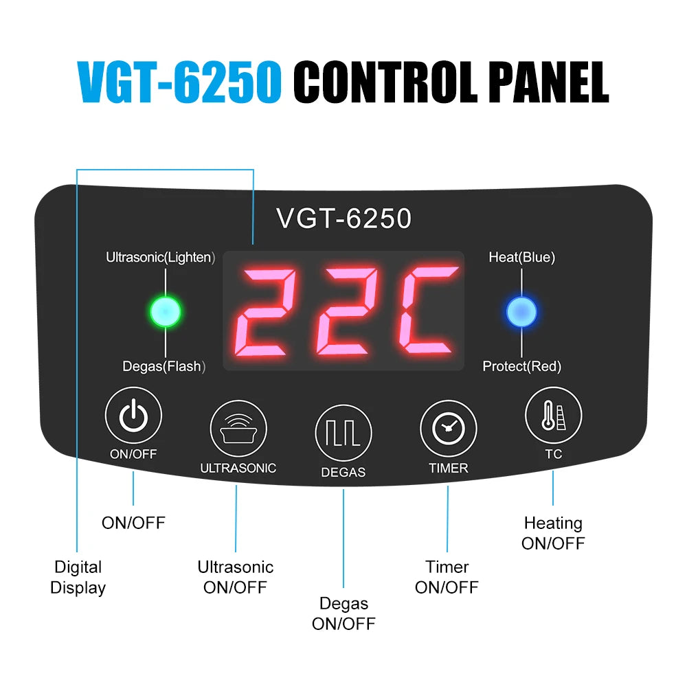 GTSONIC VGT-6250 Digital Ultrasonic Cleaner 2500ML for Fruits Vegetables Home Kitchen Ultrasonic Baths
