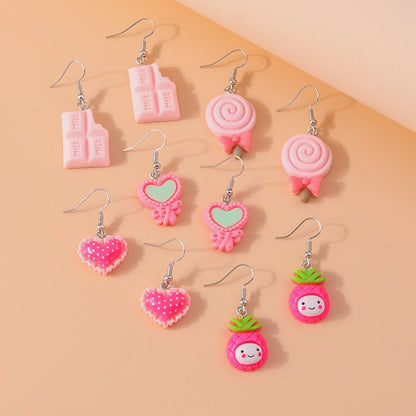 5pairs/set Cute Candy Chocolate Earrings for Women Girls 3D Food Dangle Earrings Kids Jewelry Gifts