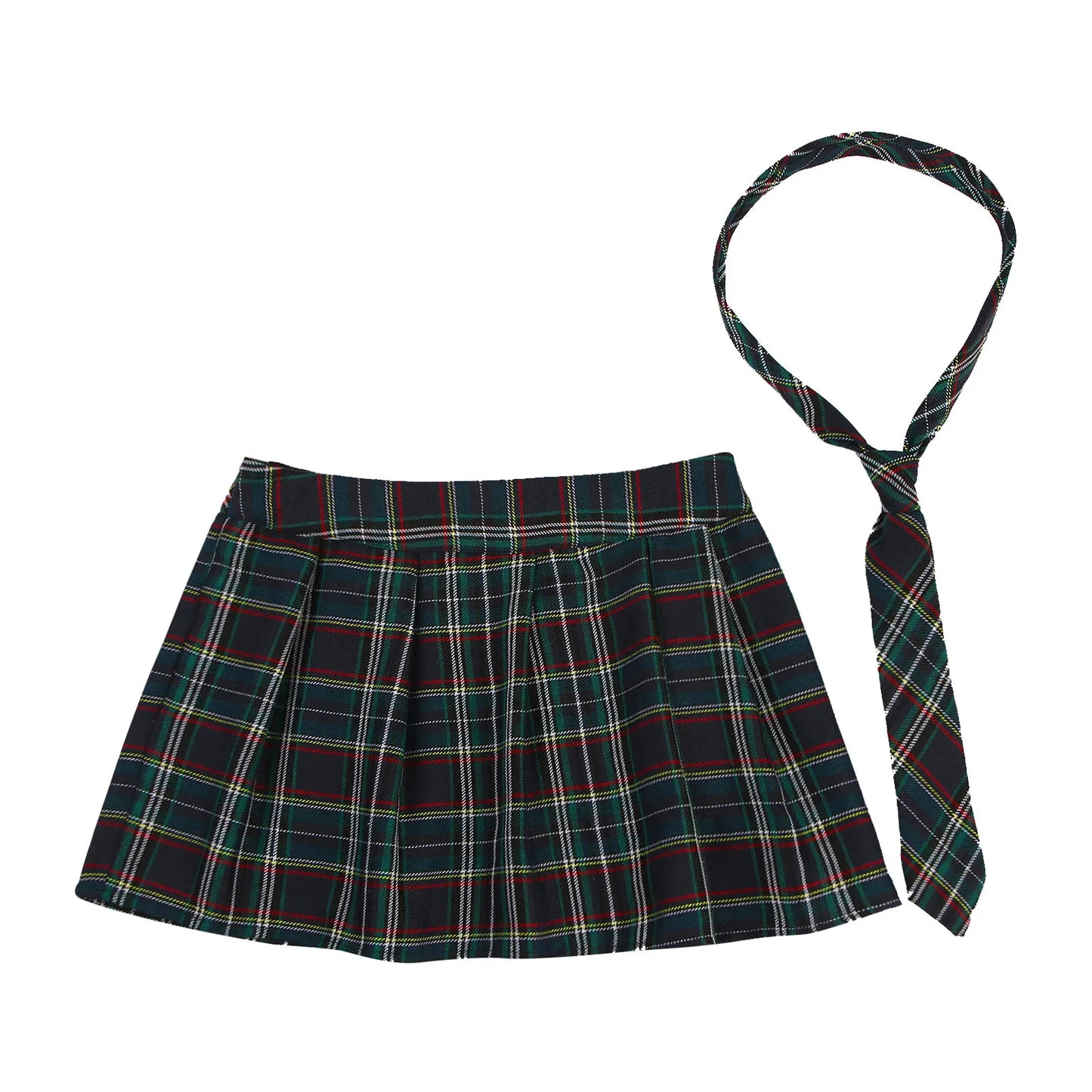 Women Japanese Schoolgirls Role Play Uniforms Zipper Plaid Pleated Mini Skirt Necktie Set Sexy Schoolgirls Skirt Cosplay Costume