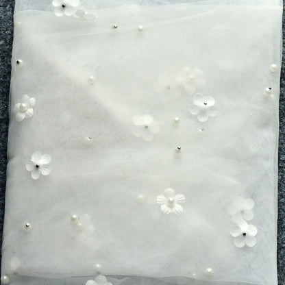 G83 Pearls Wedding Veil 3D Flowers Bridal Veils 1 Tiers Beaded Soft Tulle with Comb Long Wedding Accessories for Bride