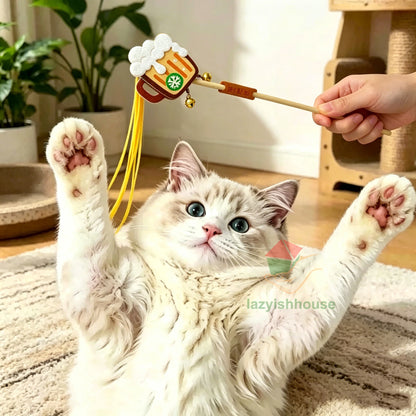 Pet Cat Toys Original New Products Cat Teasing Cat Bar Milk Tea Coffee Beer Style Long Tassel Bite Resistant Lovely Pet Toys