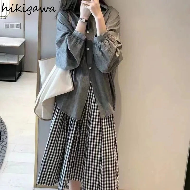 Plaid Skirt Women's Clothing High Waist Big Swing Japanese Jupe 2025 Faldas Mujer De Moda Vintage Saia Fashion Korean Skirts