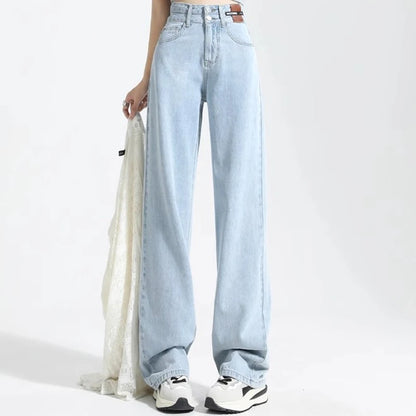 Female High Waist Wide Leg Jeans Women Y2k Denim Straight Leg Pants Girls Smoke Gray Retro Blue Light Blue Water Gray Trousers