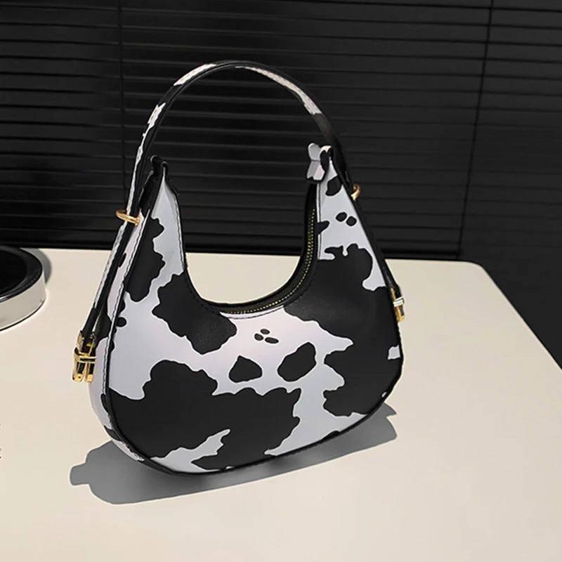 Crescent-shaped Underarm Bag for Women Brown Black Leopard Handbag Clutch Bag Female Vintage PU Leather Crossbody Bags Versatile