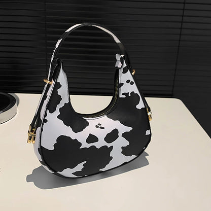Crescent-shaped Underarm Bag for Women Brown Black Leopard Handbag Clutch Bag Female Vintage PU Leather Crossbody Bags Versatile