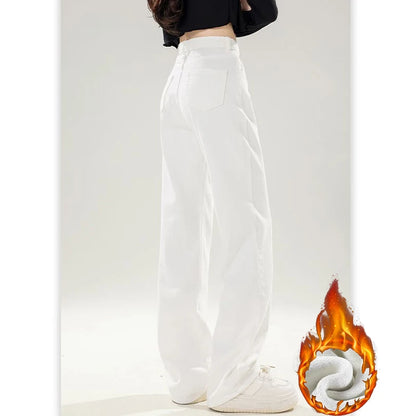 Winter Girls Thermal Fleece High Waist Jeans Lady Snow Warm Plush Denim Pants Women Classic Fashion Straight Leg Trousers