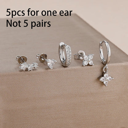 5PCS Stainless Steel Little Huggies Ear Stud Earrings Set For Women Tiny Crystal Zirconia Pendant Earrings Piercing Jewelry