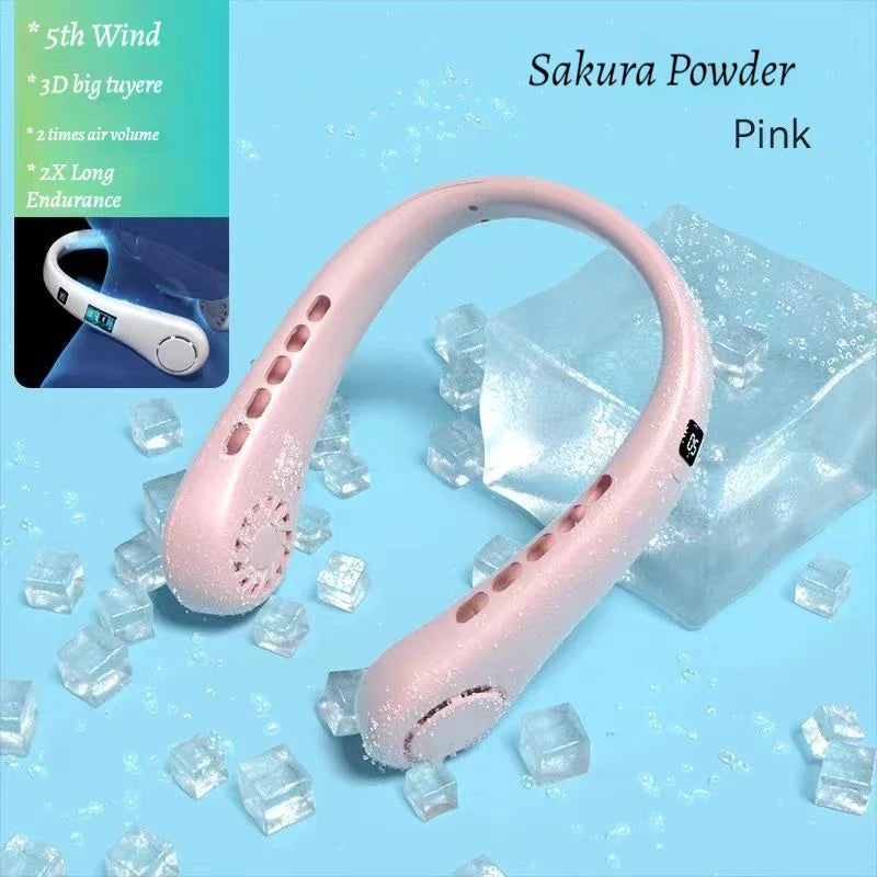 Portable Neck Fan, Hands-Free Bladeless, 5 Speeds, 4000 mAh Battery Operated Wearable Personal Fan, Twistable, Rechargeable