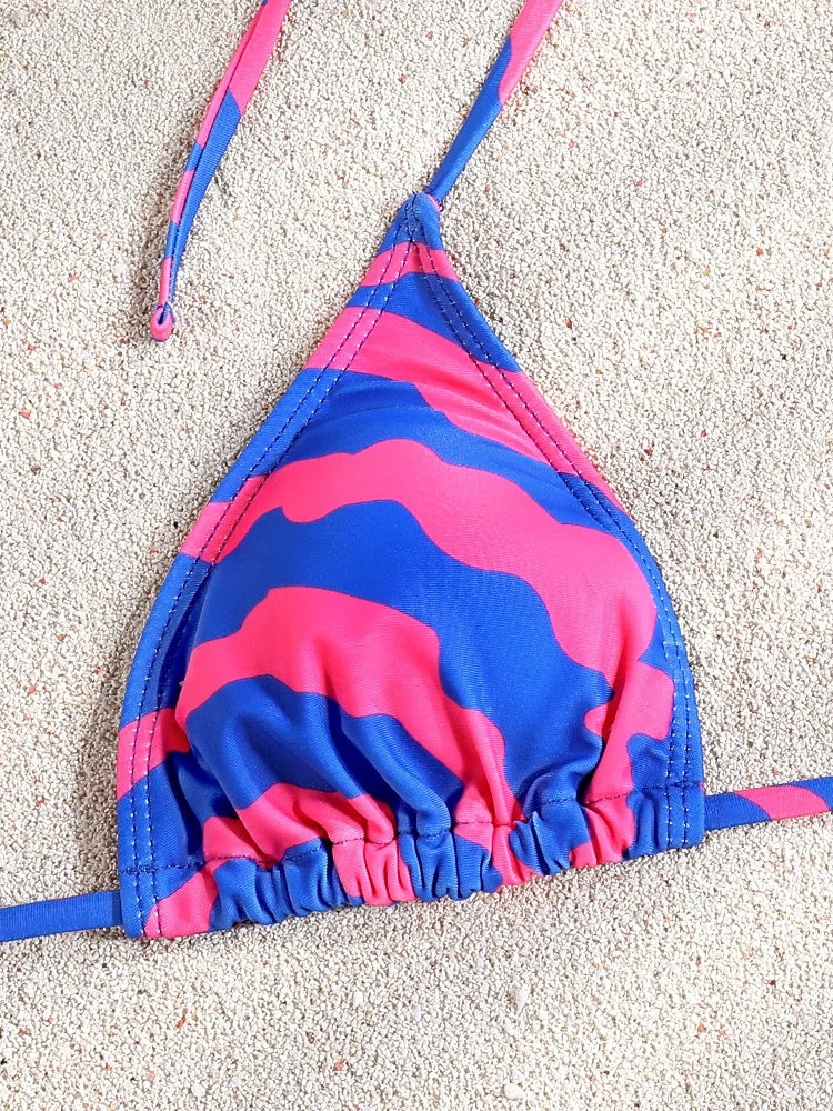 ZRTAK Triangle Bikini Striped Swimsuit Women Swimwear Printed Bathing Suit Brazilian Biquini Sexy Beach Wear Two Piece Suits