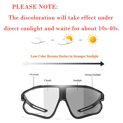Men Women Photochromic Motorcycle Glasses Outdoor Sports Big Frame Windproof Cycling Running Hiking Goggles