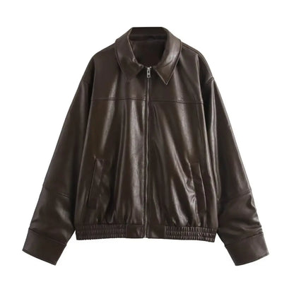 HH Female Streetwear Style Coats Solid Turn-Down Collar Long Sleeves Pockets Zipper Autumn Jackets Woman 2024 Trendy 2 Color
