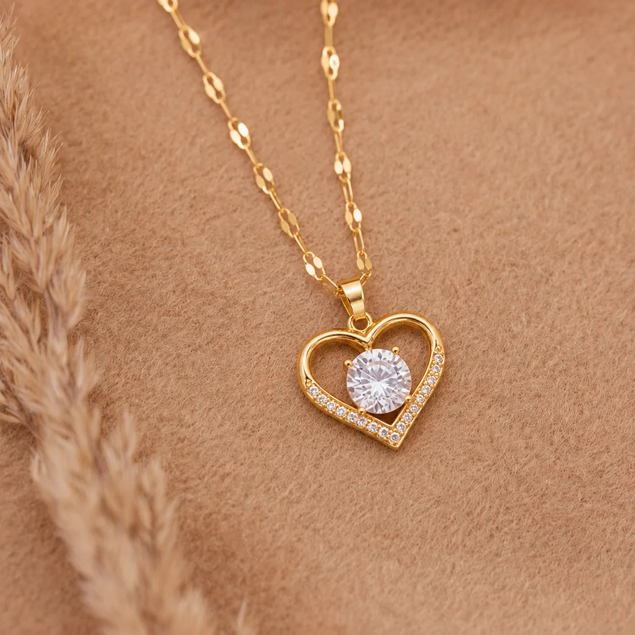 Women's Necklace Collection, Original Necklace, Ladies' Gold Heart Necklace, Sparkling Zirconia Pendant Necklace, Jewelry Gift