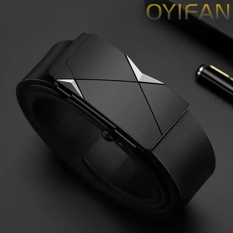 Men's Leather Belts Fashion Automatic Buckle Cowskin Male Belts Luxury Designer Black belt 105-160cm Plus Size Jeans Belt