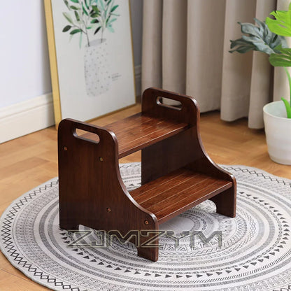 Solid Wood 2 Step Footstool Sturdy Kitchen Ladder Compact Stair Steps for Home Use Up To Washer Shoe Changing Stool