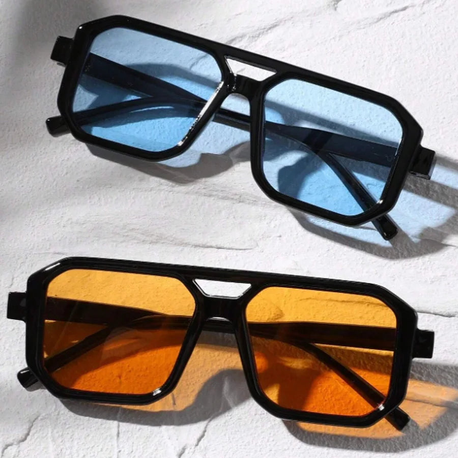 2PCS Retro Style Square fashion Men's Sunglasses Outdoor Sports Vacation Beach Summer Decorative Glasses