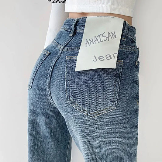 2025 Women Baggy High Waisted Jeans Pants Girls Straight Leg Casual Denim Pants Lady Fashion Dark Blue Jeans Trousers
