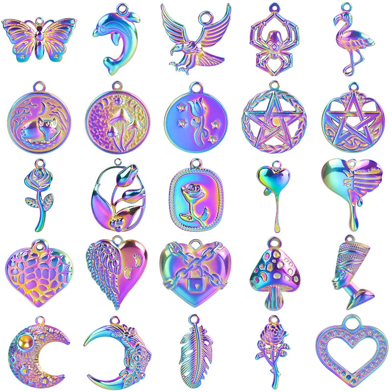 Color Brief Fashion Sense Of Design Pendant Mushroom Chain Heart-Shaped Feather Plant Rose  Marine Dolphin Pendants Diy Jewelry