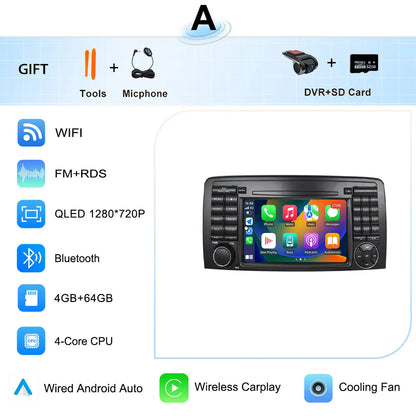 for Mercedes-Benz R-Class R300 R350 R400 2006-2014 GPS Navigation 7" 2.5D Touch Screen Android 16 Wireless CarPlay DSP Stereo