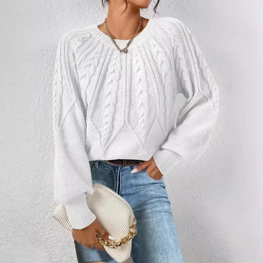 2025 Autumn/Winter New Women's Solid Color Cable Knit  Pullover Sweater Basic Soft Sweaters For Women Jacquard Tops