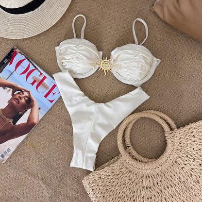 Sexy 2025 Push Up Bikini Set Two Piece Swimwear High Cut Biquini Thong Swimsuit Summer White Brazilian Bathing Suit Beachwear
