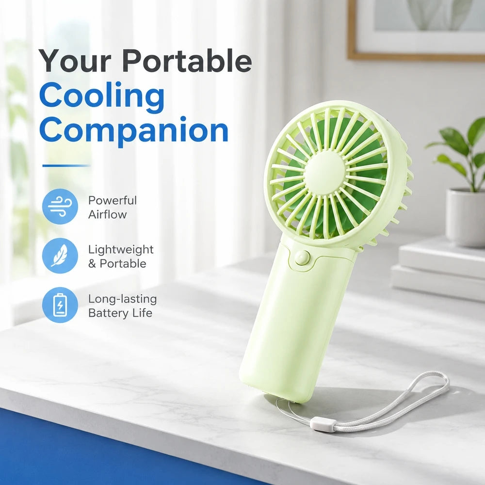 Latest Portable Fan Compact Handheld Fan - Portable, Battery-Powered Personal Cooling Device for Travel & Outdoor Use No Battery