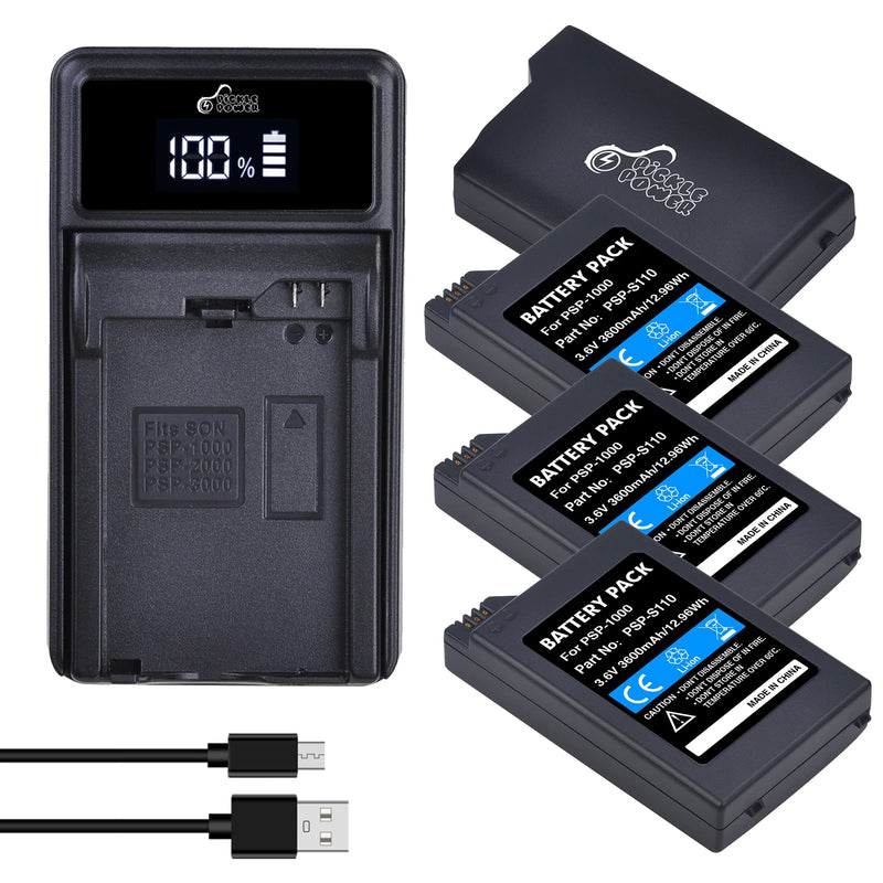 PicklePower 3600mAh PSP-1000 Li-ion Rechargeable Battery+LED USB Charger For Sony PSP 1000 PSP-S110 PlayStation Portable Console