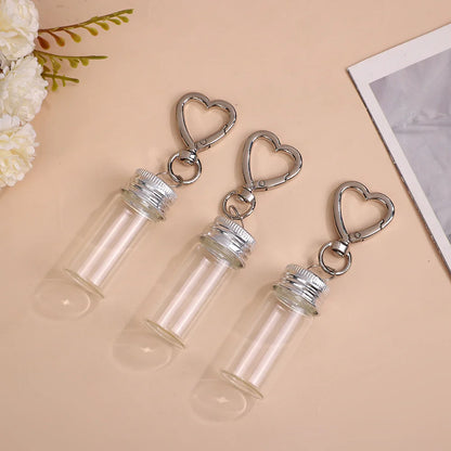 10ml Storage Bottle with Love Keychain Mini Transparent Glass Bottles Aluminium Cap Empty Sample Jars Liquid Containers
