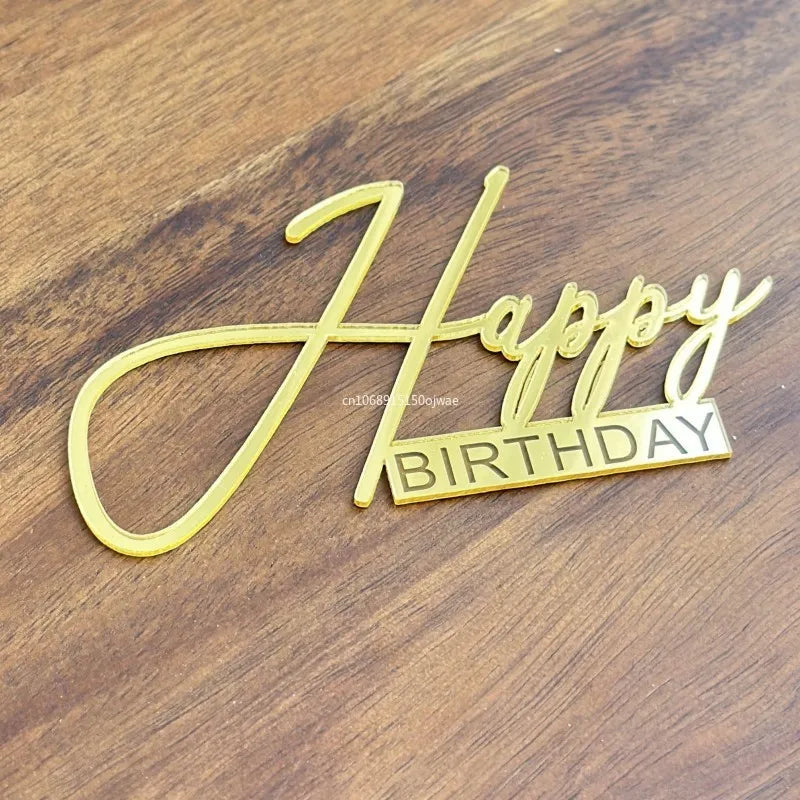 Acrylic Side Happy Birthday Cake Decorations Happy Anniversary Cake Topper Event Party Supplies Baking Decorating Accessories
