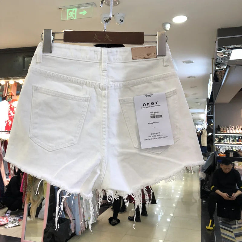 High Waist A-Line ort Jeans Women's Summer Thin Denim Pants Wide Leg Hot orts Student Versatile High Waist orts