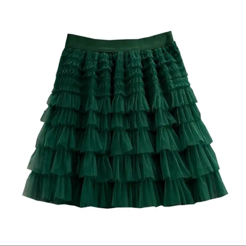 New In 2025 Summer Tulle A-Line Cake Skirts Women Elastic High Waist Tutu Short Skirt Korean Fashion Sweet Tutu Streetwear Skirt
