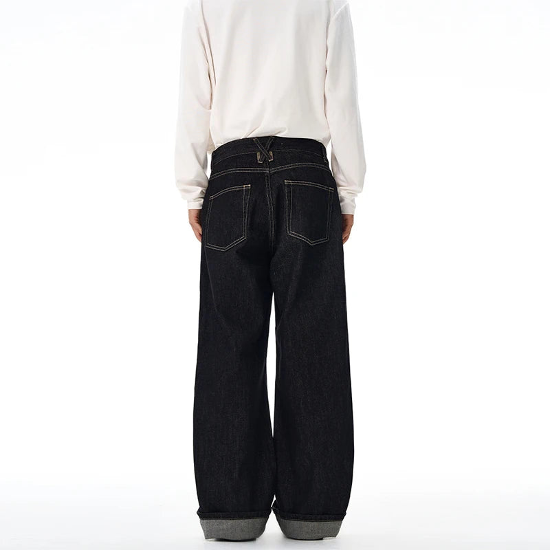 2025 Autumn/Winter High Quality American Danny Original Cow Red Ear Curled Edge Jeans Men's Straight Tube Loose Long Pants