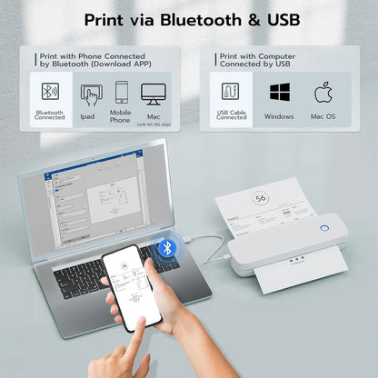 Portable Small Wireless Printer, Supports 8.5" x 11" US Letter and A4 Thermal Paper, Compatible with iOS Android and Laptops