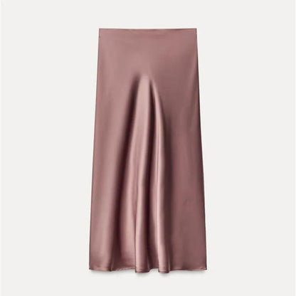 2026 Women Simple Casual Long Skirt Spring Summer Elastic High Waisted A-Line Skirts Woman Elegant Streetwear Satin Skirts Lady