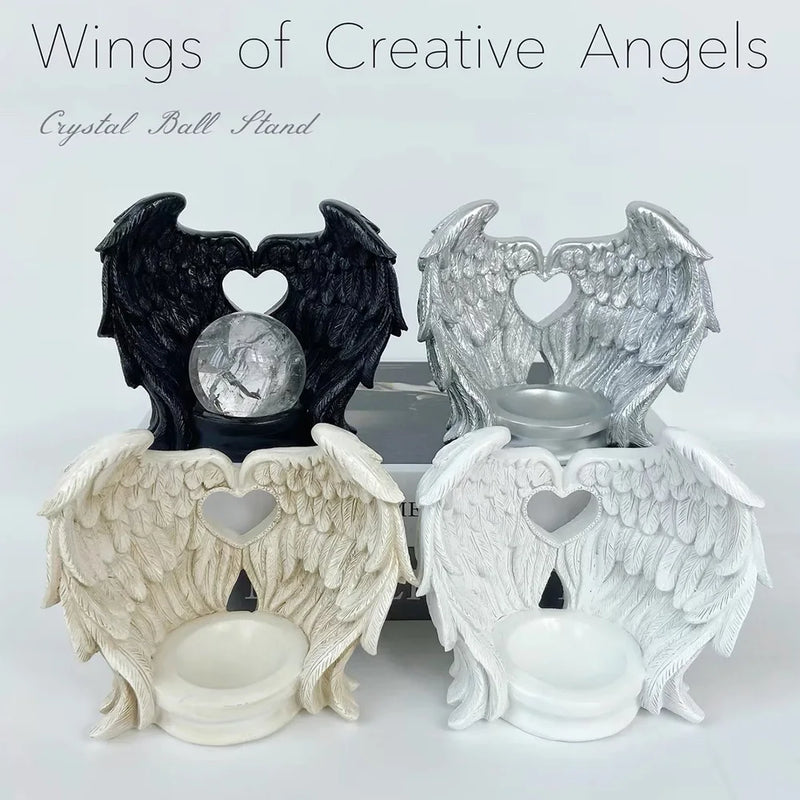 Angel Wings Heart Feather Crystal Ball Base Resin Statue for Home Decor Tabletop Display Stand Home Decor