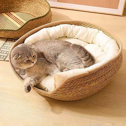 Cat Bed Basket Cushion Hand Craft Woven And Pillow mat All Season Weaving Pet Sleeping Rest Scratching Furniture For Puppy Cat