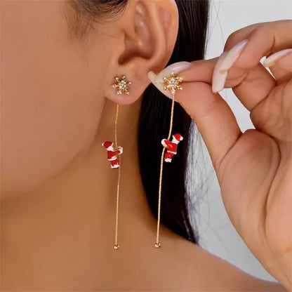 Christmas Asymmetrical Santa Claus Long Tassel Earrings for Women Elegant Snowflake Xmas Tree Elk Earrings Party Jewelry Gifts