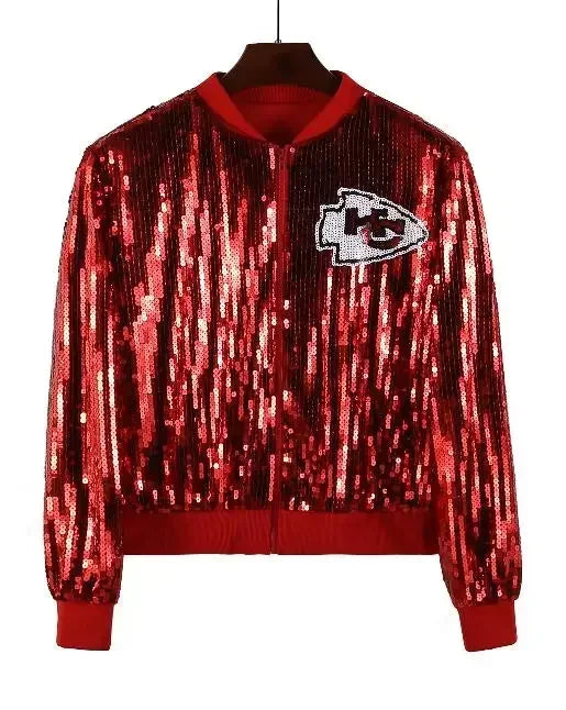 Autumn High Quality Letter Streetwear Sequined Long Sleeve Round Neck Loose Jacket Women Hip Hop Night Club Patchwork Coats